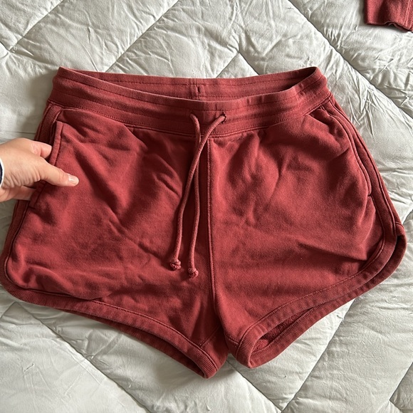 J.Crew University Terry Drawstring Shorts & Cropped Sweatshirt matching set red - Picture 3 of 15